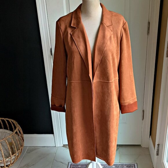 NWOT! VEGAN SUEDE OPEN LONG CARDIGAN SHACKET - Picture 1 of 5